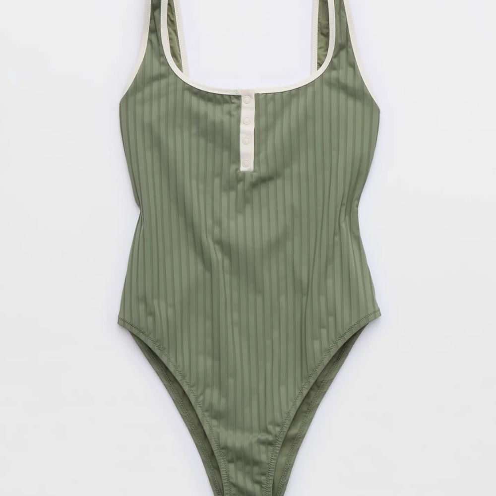 Aerie Green Ribbed One-Piece Swimsuit SZ XL - Picture 1 of 8